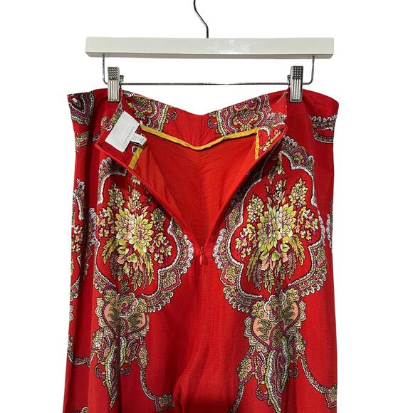 ANTHROPOLOGIE ETT: TWA WOMENS SIZE 12 MANON PAISLEY HIGH RISE WIDE LEG PANTS RED - Picture 10 of 12